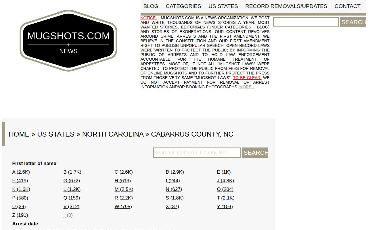 Cabarrus County unofficial Mugshots.com crime-news index