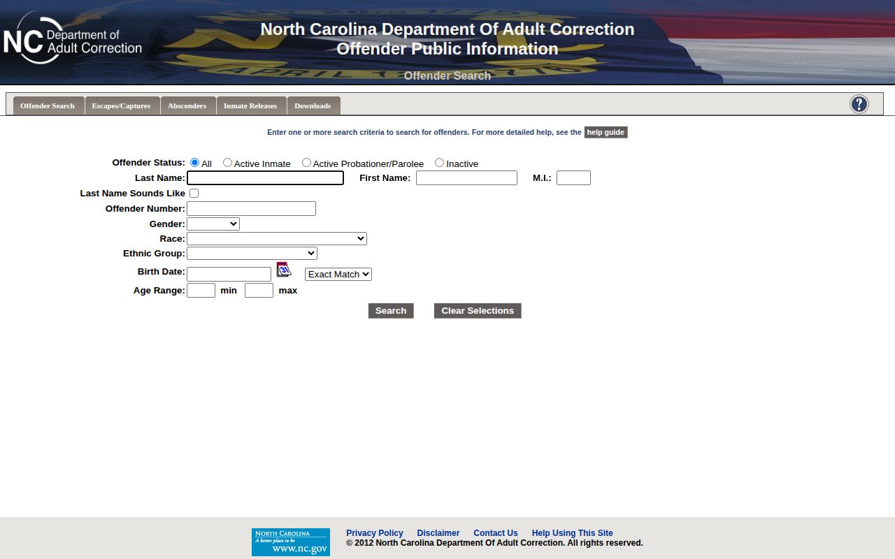 North Carolina Department of Adult Correction offender search for Cabarrus County custody research