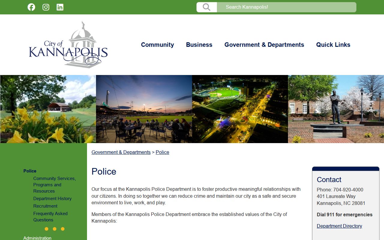 Cabarrus County Kannapolis Police Department page with police records and public information links